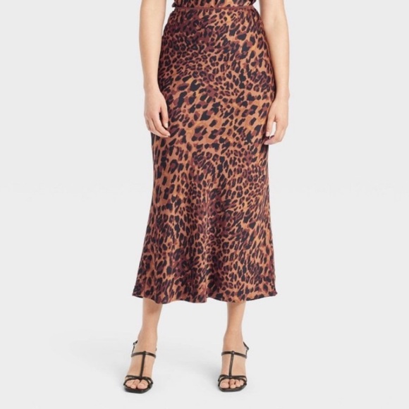 A New Day™ Brown Leopard Print XL: Satin A-Line Maxi Skirt - Picture 1 of 13